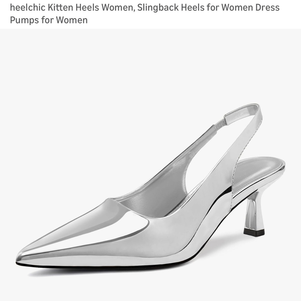Silver Slingback Kitten Heels for Women